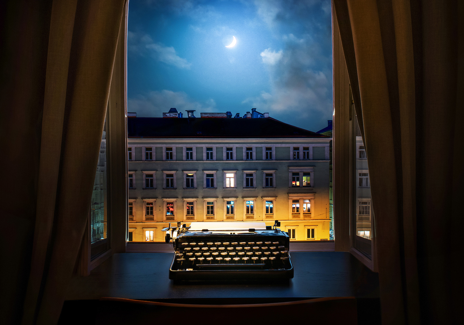typewriter at night